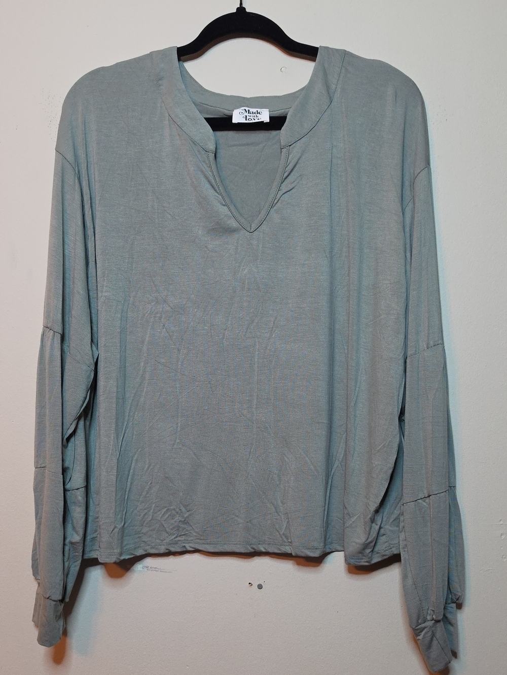 Made With Love Sage Green Long-Sleeve Notch-Neck Tee